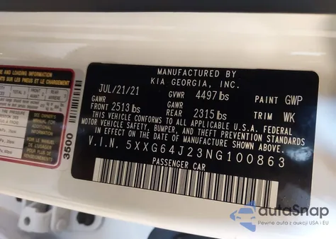 2022 Kia K5 Gt-Line z USA, uszkodzony, nr VIN 5XXG64J23NG100863